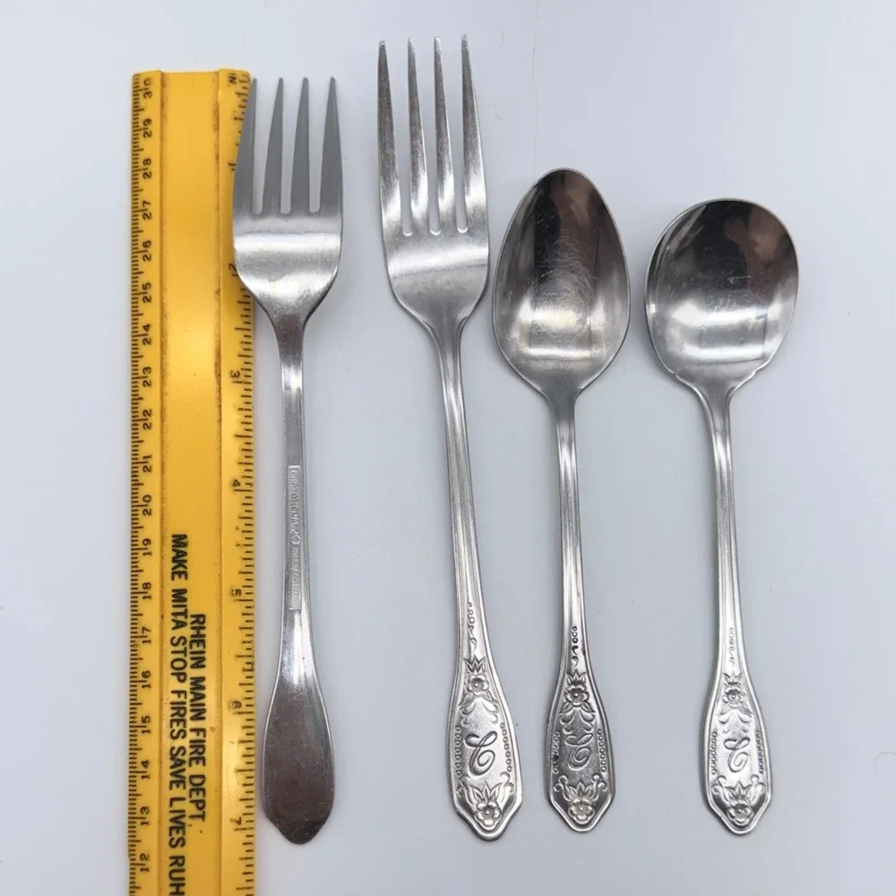 Custom Craft Flatware Stainless Steel Floral Monogram C 4 Piece Set